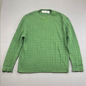 Orvis Green Cable Knit Sweater Men’s Large 100% Mercerized Cotton Crewneck